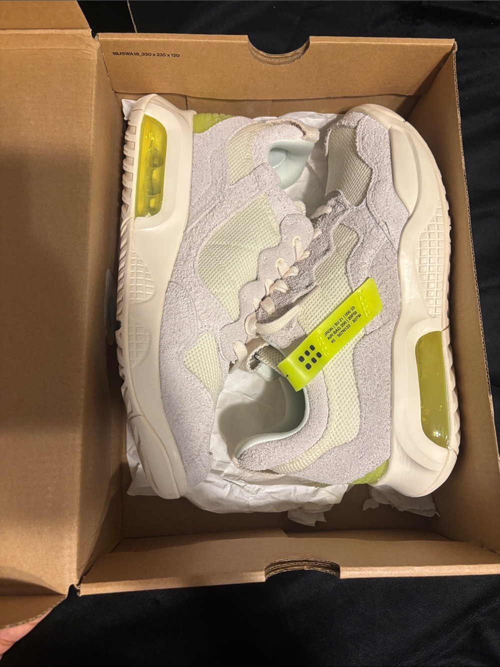 Jordan Neutral White and Lime Green Accent Sneakers
